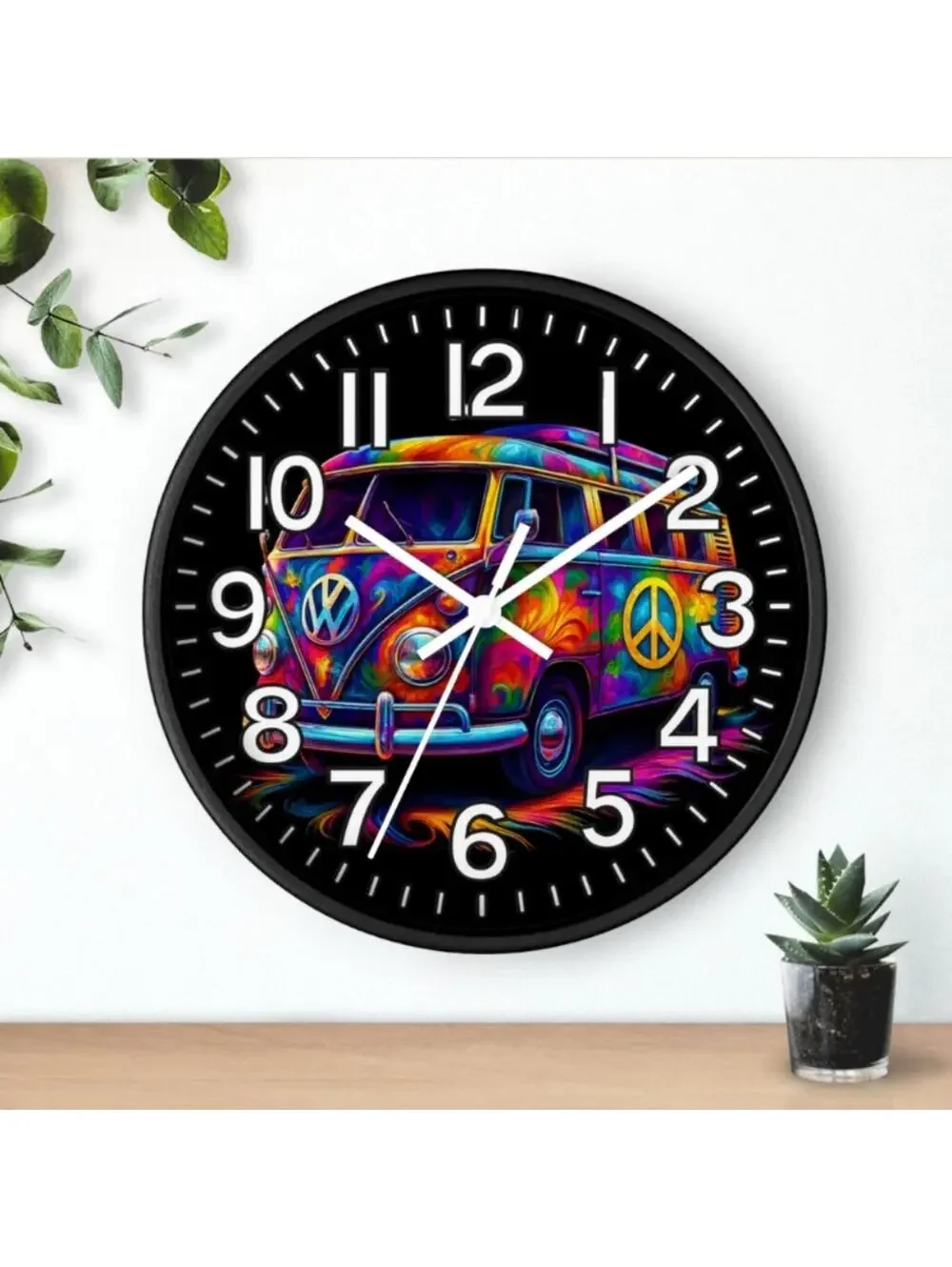 VW Volkswagen Kombie Bus Peace Glow In The Dark Wall Clock New!